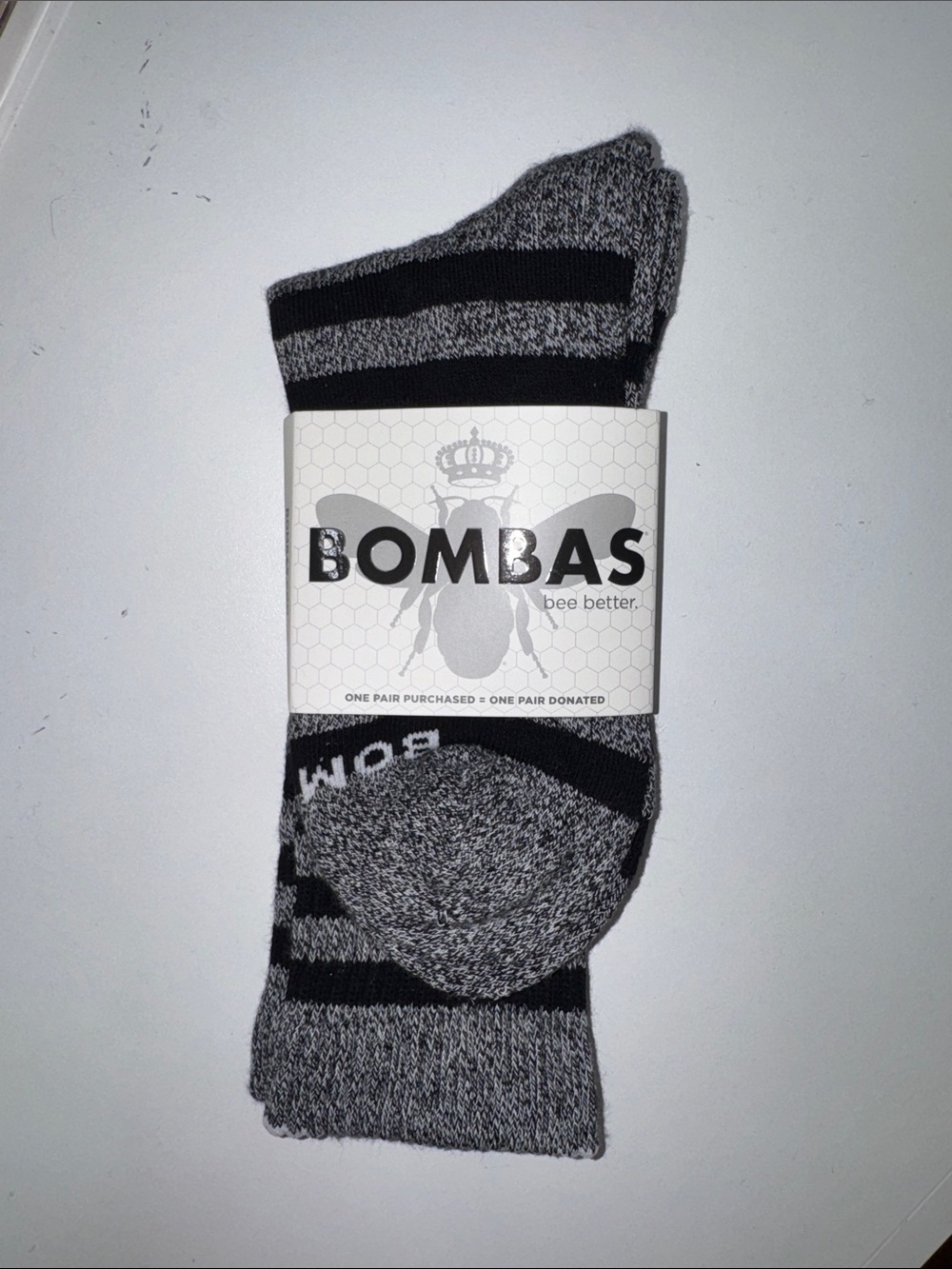 Bombas Black and Gray Crew Socks - Striped Athletic Pair